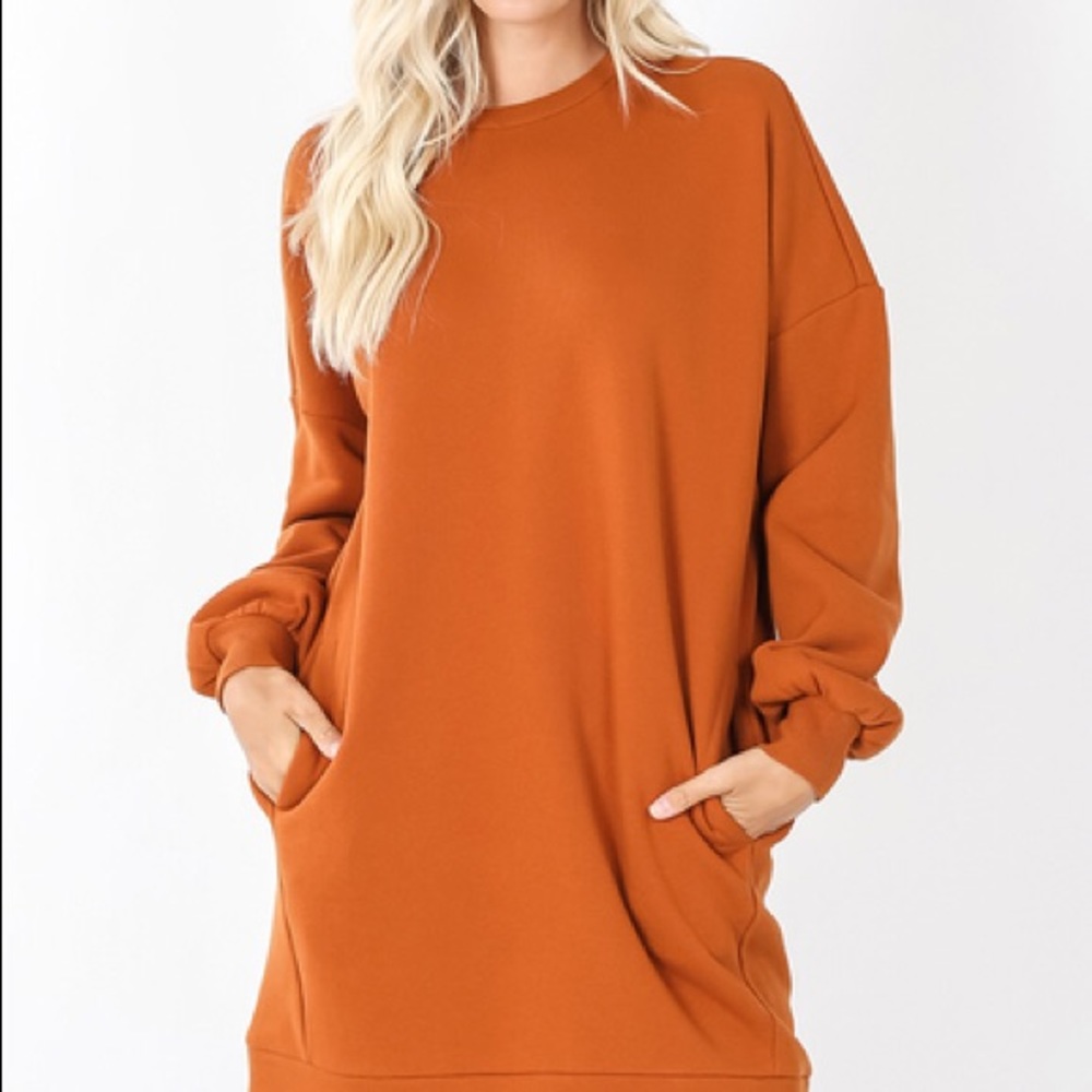 Oversized Sweatshirt Tunic - Almond